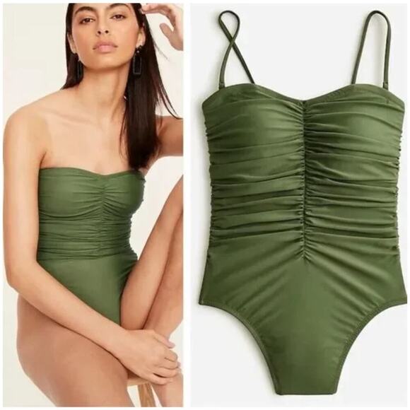 NWT J. Crew Womens Ruched Sweetheart One-Piece Swimsuit Olive Green Plus Size 22 - Picture 1 of 5